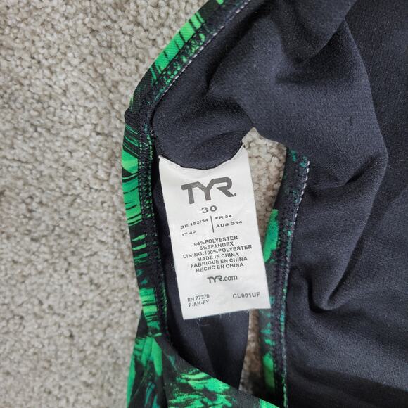 TYR Draco Cutoutfit One Piece Swimsuit Womens 30 Green Abstract Print Low Back - Picture 4 of 13